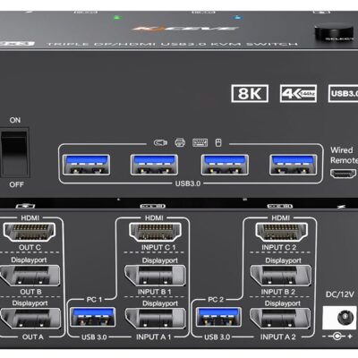 USB 3.0 Dual Monitor KVM Switch HD+Displayport 4K@60Hz, 2K@120Hz, Camgeet 2 Monitors 2 Computers KVM Switch for 2 Computer Share 2 Display and 4 USB3.0 Devices.Wired Remote and…