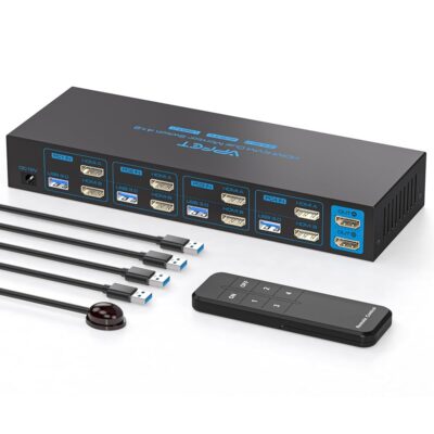 USB 3.0 HDMI KVM Switch 4 Computers 2 Monitors 4K@60HZ Dual Monitor 4 Port KVM Switches Sharing 2 Monitor and 4 USB 3.0 Port Includes DC12V Adapter and 4 USB 3.0 Cables,…