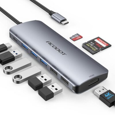 USB C Hub, Acodot 9 in 1 USB C to 4K@60HZ HDMI Multiport Adapter, 3 USB 3.0 Ports, SD/TF Card Reader, 100W PD, Desigend for MacBook Pro Air HP XPS and Other Type C Devices