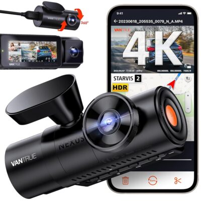 Vantrue N4 Pro 3 Channel 4K WiFi Dash Cam, STARVIS 2 IMX678 x PlatePix™ x HDR Night Vision, 4K+1080P+1080P Front Inside and Rear Car Camera, Voice Control, GPS, 24H Parking…