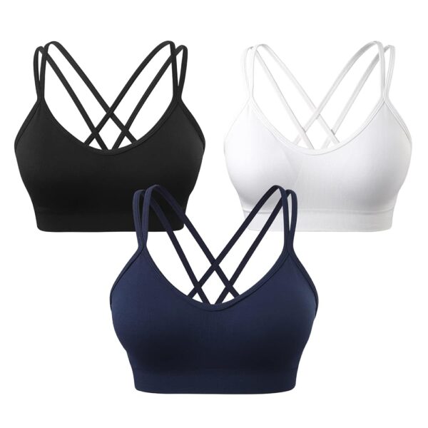 VEQKING Women's Cross Back Sports Bra Padded Strappy Medium Support Yoga Bra for Workout Fitness 3 Pack