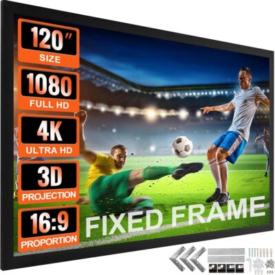 VEVOR Projection Screen 120inch 16:9 Movie Screen Fixed Frame 3D Projector Screen for 4K HDTV Movie Theater Home