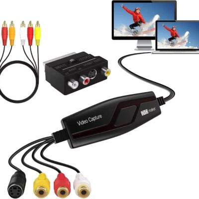 Video Capture Card USB 2.0, RCA to USB Video Capture Device, Video to Digital Converter Grabber, VHS to Digital Converter, One Touch VHS VCR Hi8 TV to DVD for Your Mac OS X or…