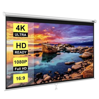 VIVOHOME 100 Inch Manual Pull Down Projector Screen, 16:9 HD Retractable Widescreen for Movie Home Theater Cinema Office Video Game