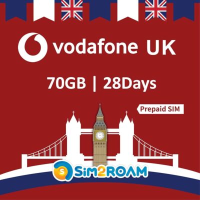 Vodafone UK Sim Card – 70GB at 4G LTE High Speed Data + Unlimited UK Minutes & Texts | United Kingdom Sim Card