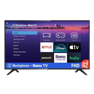 Westinghouse Roku TV – 42 Inch Smart TV, 1080P LED Full HD TV with Wi-Fi Connectivity and Mobile App, Flat Screen TV Compatible with Apple Home Kit, Alexa and Google Assistant