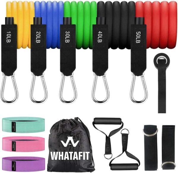 WHATAFIT Resistance Bands, Exercise Bands，Resistance Bands for Working Out, Work Out Bands with Handles for Men and Women Fitness, Strength Training Home Gym Equipment