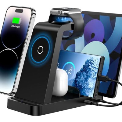 Wireless Charger for iPhone – 5 in 1 Charging Station for Multiple Devices Apple: Fast Wireless Charging Stand Dock for iPhone 16 15 14 13 12 Pro Max Apple Watch Airpods