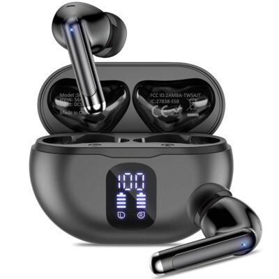 Wireless Earbuds, 2024 Bluetooth 5.3 Headphones, 50H Playback Deep Bass Stereo Ear Buds with LED Power Display Charging Case, IPX7 Waterproof Earbuds for Laptop Pad Phones…