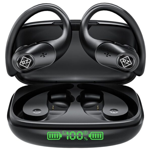 Wireless Earbuds Bluetooth Headphones Wireless Charging Case LED Display 40H Playtime Built in Mic Over Ear buds Waterproof Earphones with Earhooks Deep Bass Sound Headset for...