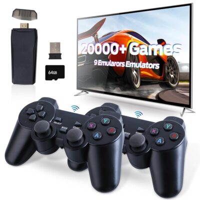 Wireless Retro Game Console, Retro Gaming Console with Built-in 9 Emulators, 20000+Games, 4K HDMI Output, Dual 2.4GHz Wireless Controller, Plug and Play Video Game Console