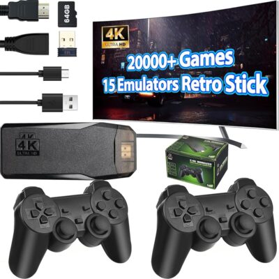 Wireless Retro Game Console Stick Built-in 20000+ Classic Games, 4K HDMI Output Nostalgia Plug & Play Retro Video Gaming Stick with 15 Emulators and Dual 2.4G Wireless…