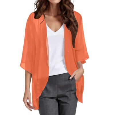 Women’s Chiffon Sheer Cardigans 2024 Summer Kimono Beach Cover Up Lightweight Puff Sleeve Cardigan Vacation Tops