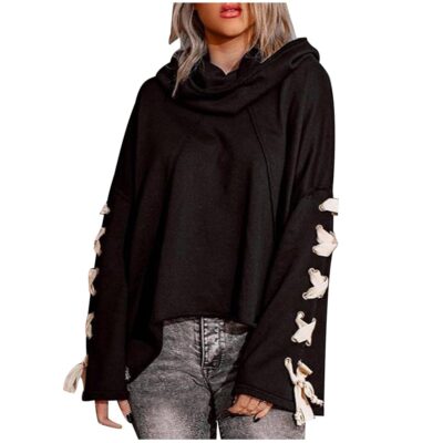 Womens Oversized Cowl Neck Hoodies Vintage Self Tie Long Sleeve Pullover Casual Loose Trendy Sweatshirt Hooded Shirts