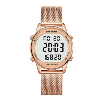 Women’s Step Counter Pedometer Watch with Stainless Steel Bracelet, Stylish Design, No App, No Charging Needed for Step, Calorie, Distance, Alarm, Countdown Timer，TU-2401