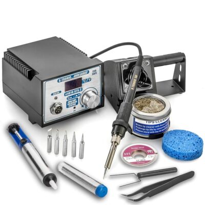 X-Tronic 4010-XTS-2 Series 75 Watt Soldering Iron Station – Sleep Func, Calibration Func, C/F Func, 5 Extra Tips, Tube of Solder, Solder Sucker, SS Tweezers, Goot Wick & Coiled…