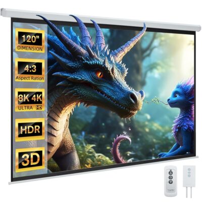 YODOLLA 120 inch Projector Screen Motorized,4:3 HD Retractable Electric Projector Screen 4K 3D Wall Mounted Ceiling Automatic Projection Screen Drop Down with Remote Movie…