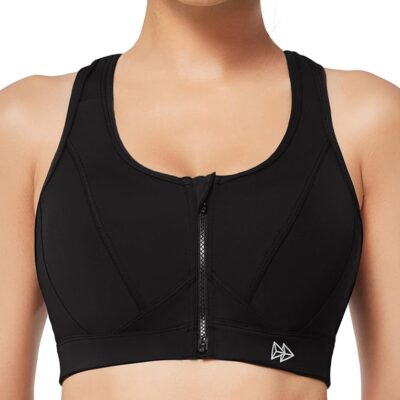 Yvette Zip Front Sports Bra – High Impact Sports Bras for Women Plus Size Workout Fitness Running