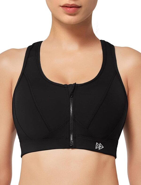 Yvette Zip Front Sports Bra - High Impact Sports Bras for Women Plus Size Workout Fitness Running