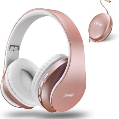 ZIHNIC Bluetooth Headphones Over-Ear, Foldable Wireless and Wired Stereo Headset Micro SD/TF, FM for Cell Phone,PC,Soft Earmuffs &Light Weight for Prolonged Wearing(Rose Gold)