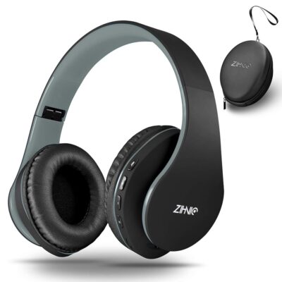 ZIHNIC Bluetooth Headphones Over-Ear, Foldable Wireless and Wired Stereo Headset Micro SD/TF, FM for Cell Phone,PC,Soft Earmuffs &Light Weight for Prolonged Wearing(Black/Gray)